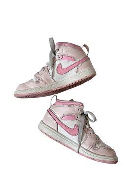 Nike Air Jordan 1 Mid Girls Pink White High Top Sneakers Kids Size 12C